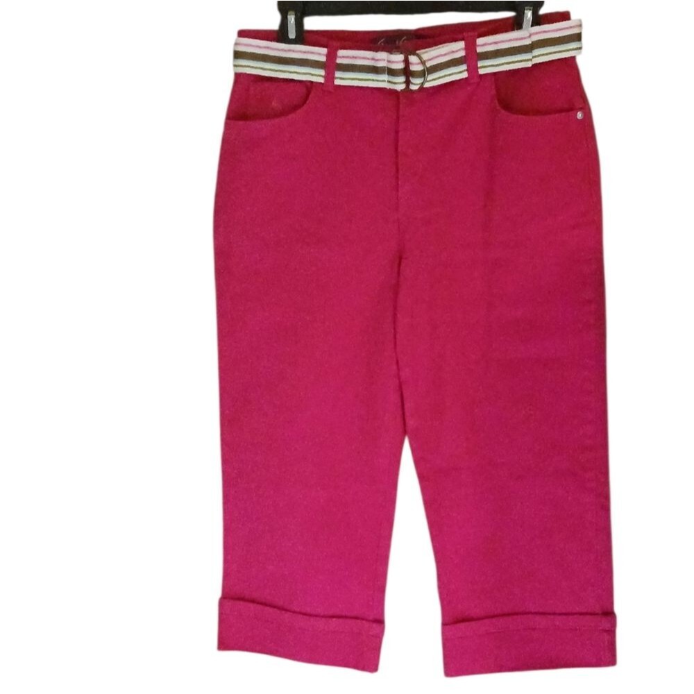 Gloria Vanderbilt Amanda Capri Pants Red Pants with Rainbow Color Belt Women's 8